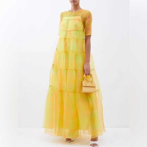 🌺🎉HP🎉🌺 NWT Staud Hyacinth Organza Tiered Maxi Dress Multi Sunray - Picture 2 of 16